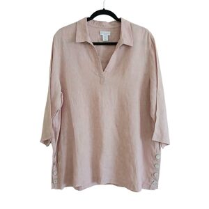 Antibes Blanc 100% Linen Tunic Top Women's 1X Plus Rose Pink Lagenlook Buttons